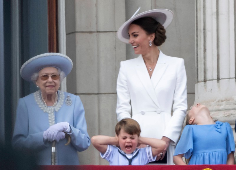 Prince Louis entertained onlookers with his facial expressions at the Royal Airforce's flypast.