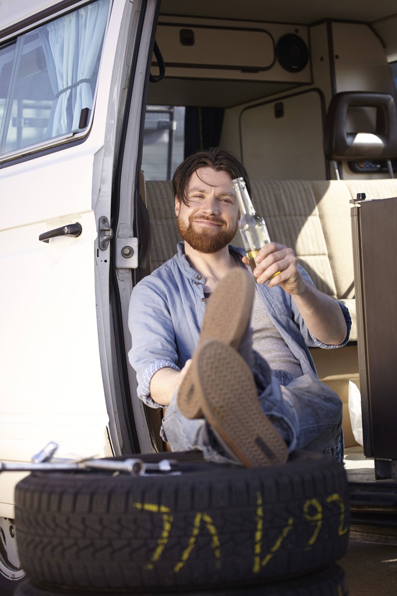 A man is proud of his "flat tyre" excuse to get out of work.