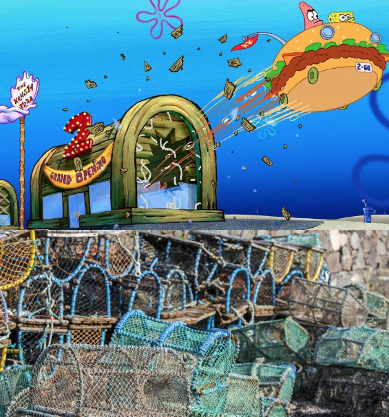 The Krusty Krab in "SpongeBob Squarepants" is made of a crab trap.