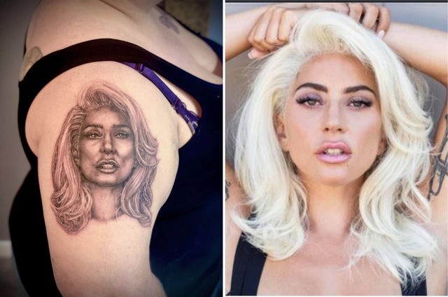 Bad tattoo of Lady Gaga's portrait