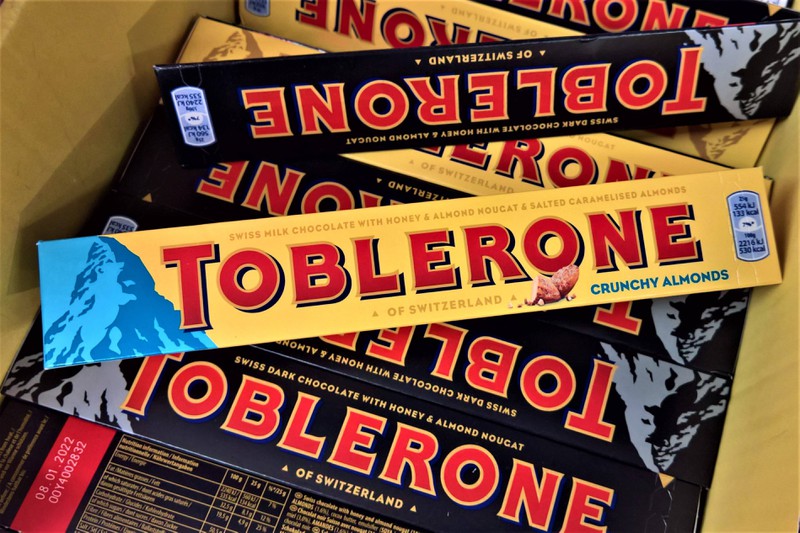 The logo of the brand "Toblerone" on which is hidden a bear