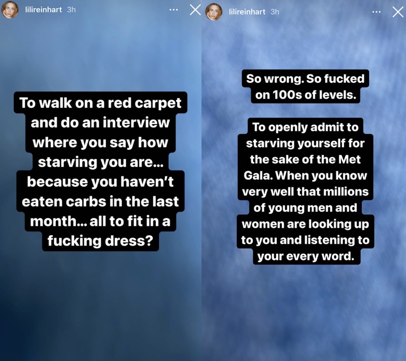 Lili Reinhart comments on Kim Kardashians dangerous diet comments regarding her 2022 Met Gala appearance.