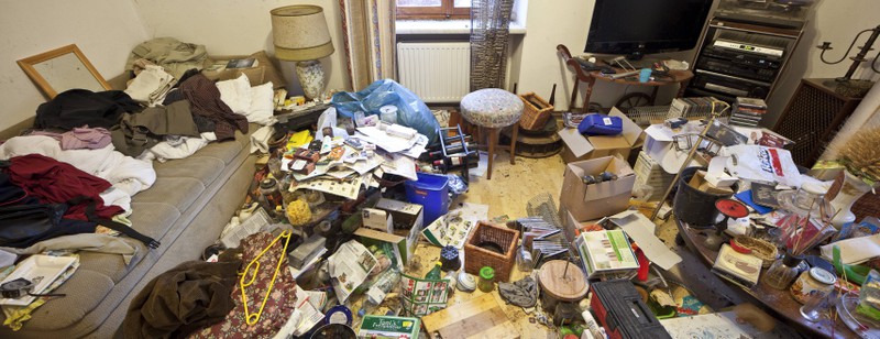 A hotel room completely destroyed by guests, turning them into horror guests