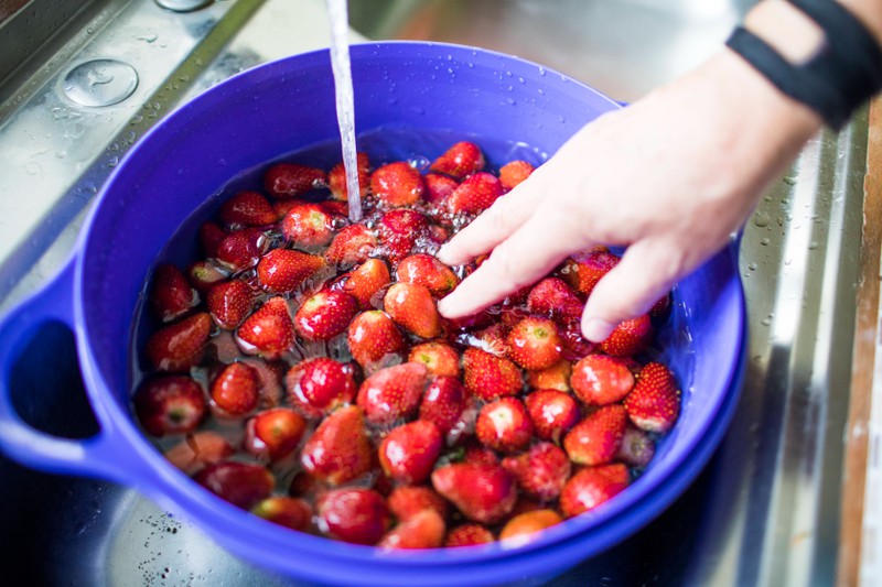 If you wash the strawberries in salt water, you won't have any problems with worms or grubs.