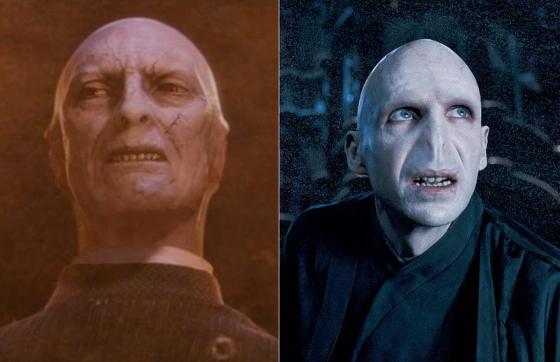 Ralph Fiennes took on the role of Lord Voldemort in Richard Bremmer's later films.