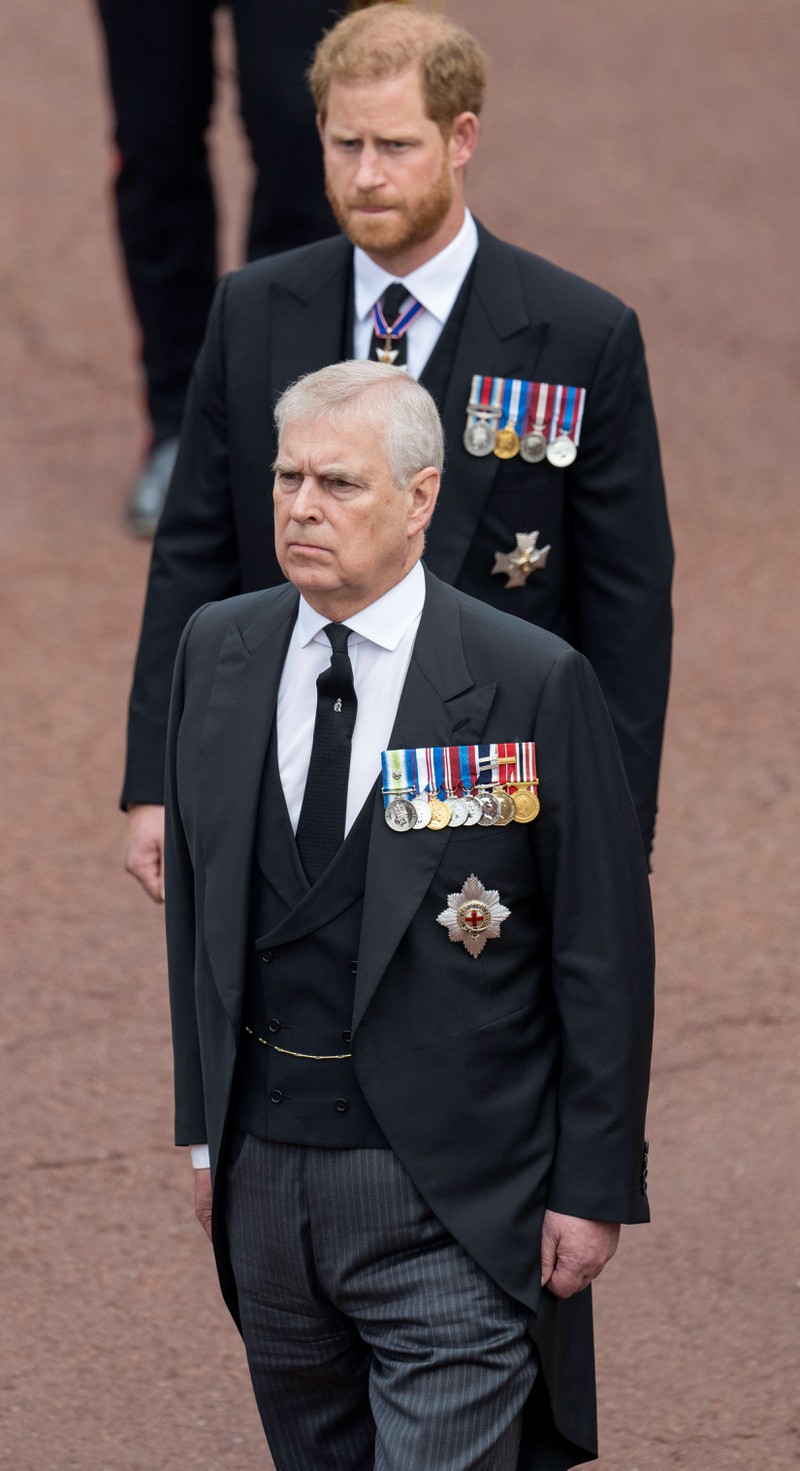 Why didn't Prince Harry and Prince Andrew wear uniforms to parts of Queen Elizabeth II's funeral events?