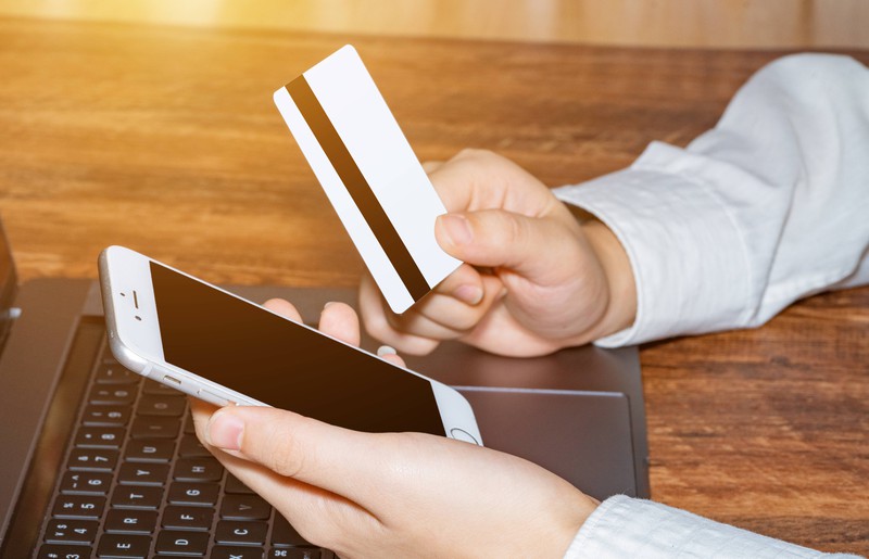 people using mobile bank card credit card online shopping